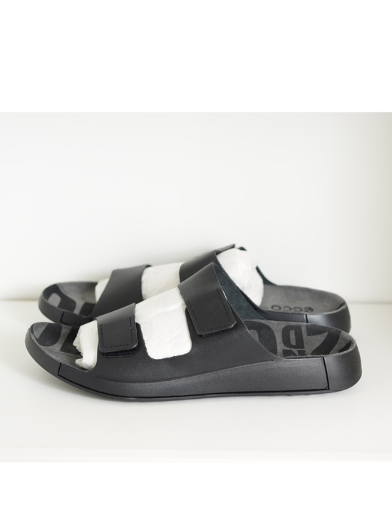 $120 Ecco Mens 2nd Cozmo Two Band Slide Black Leather Sandals US 11 11.5 EU 45 main image 6
